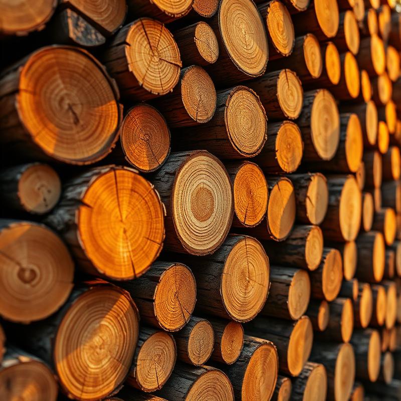 Staplat timmer med årsringar