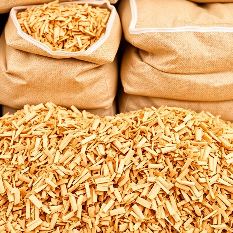 Stallströ och träspån i säckar