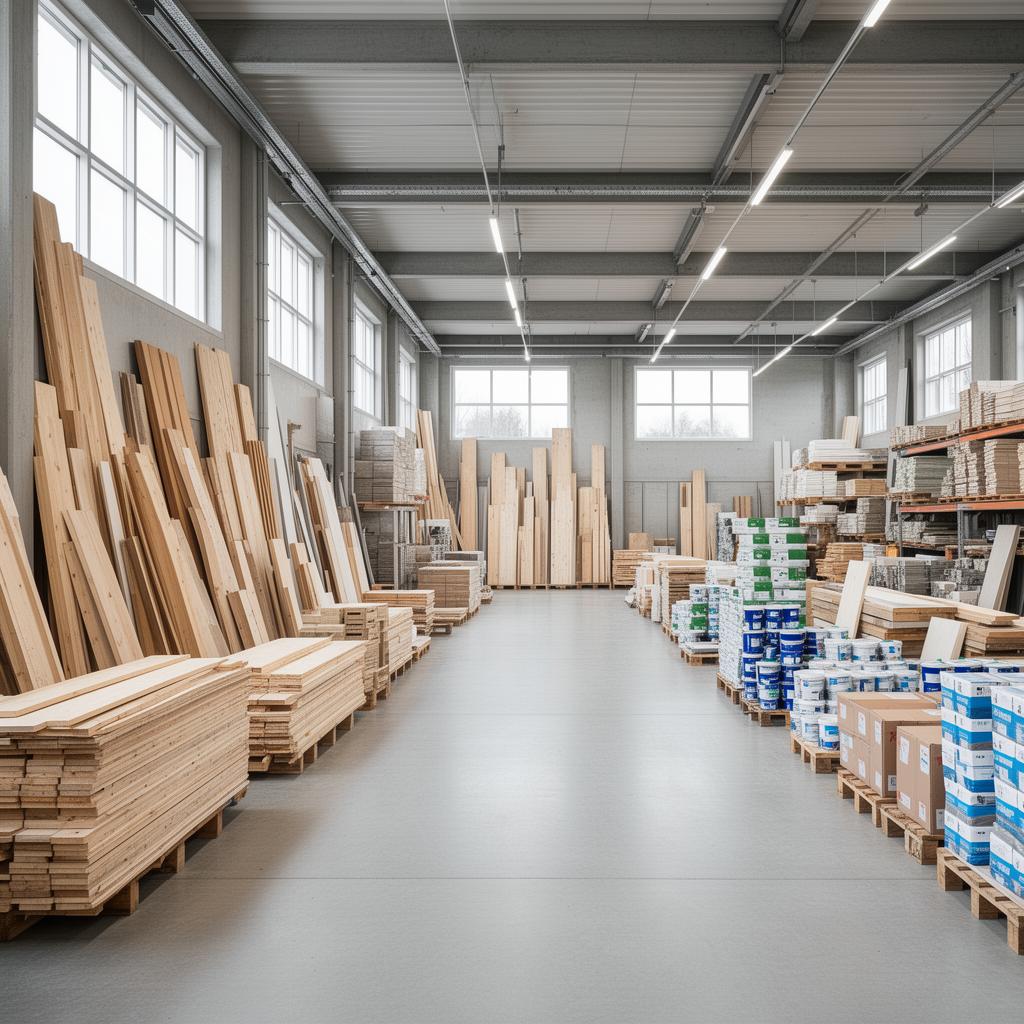 Lager med byggmaterial och diverse produkter