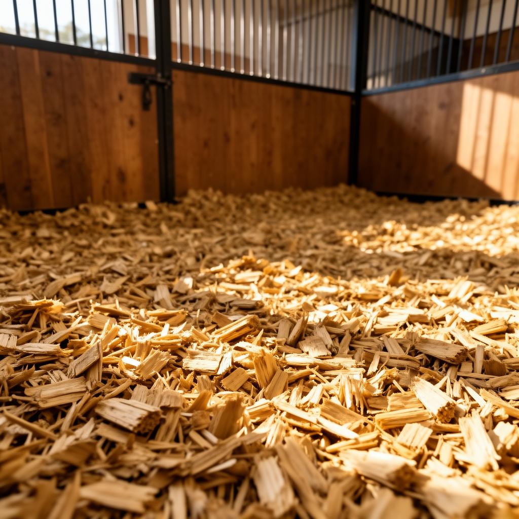 Stallströ av träspån i hästbox
